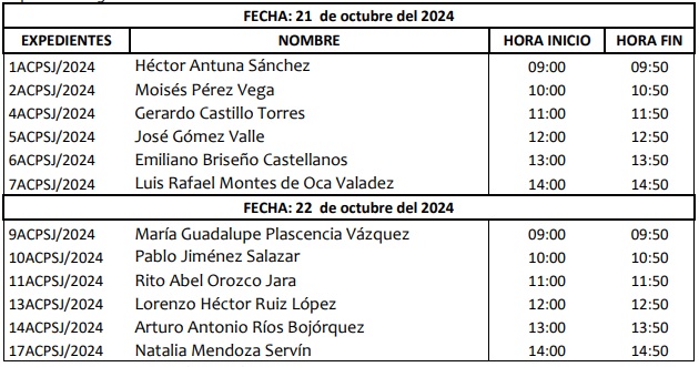 Calendario de entrevistas